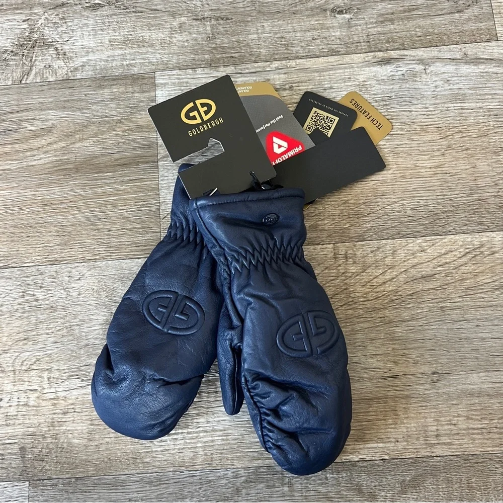 Goldbergh Hilja Goat Leather Mittens in Navy Blue